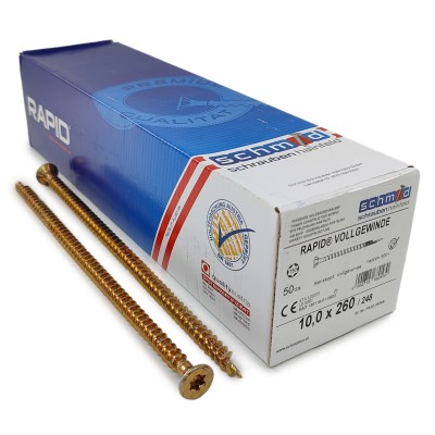Шурупы Schmid Rapid FT SK Half-tip 10.0x260/248 TX50 (Жёлтый цинк, полная резьба, потай, 50шт)