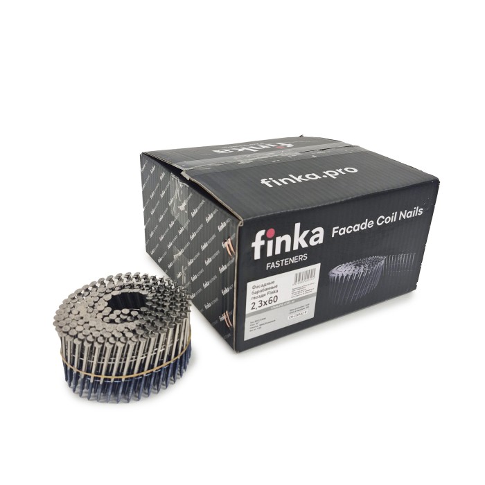Фасадные барабанные гвозди Finka 2.3х60 Ring A2 (Нерж сталь, 2400шт)