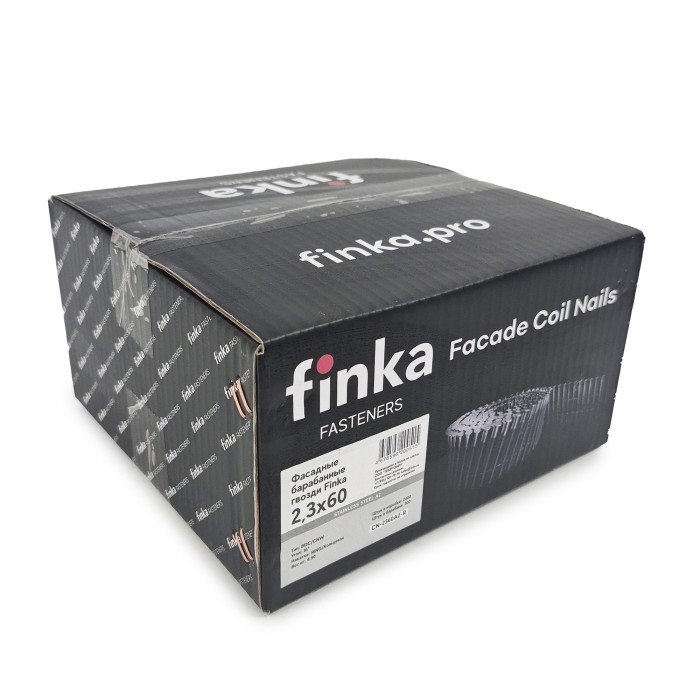 Фасадные барабанные гвозди Finka 2.3х60 Ring A2 (Нерж сталь, 2400шт)