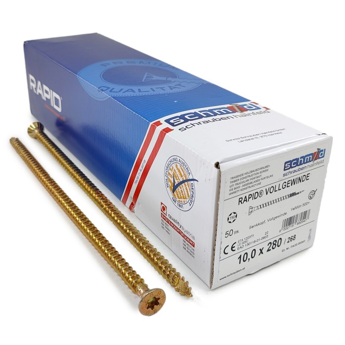 Шурупы Schmid Rapid FT SK Half-tip 10.0x280/268 TX50 (Жёлтый цинк, полная резьба, потай, 50шт)