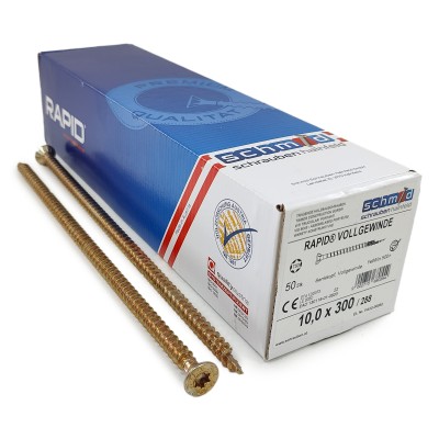 Шурупы Schmid Rapid FT SK Half-tip 10.0x300/288 TX50 (Жёлтый цинк, полная резьба, потай, 50шт)