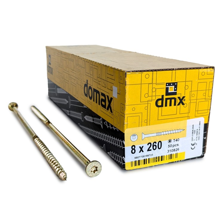 Шурупы конструкционные Domax 8.0x260/100 CS TX40 (Жёлтый цинк, потай, 50шт)