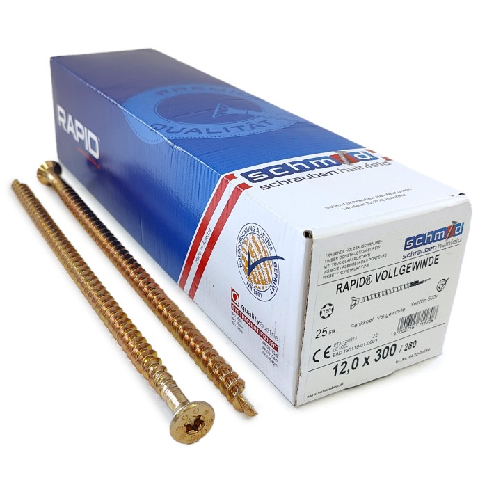 Шурупы Schmid Rapid FT SK Half-tip 12.0x300/280 TX50 (Жёлтый цинк, полная резьба, потай, 25шт)