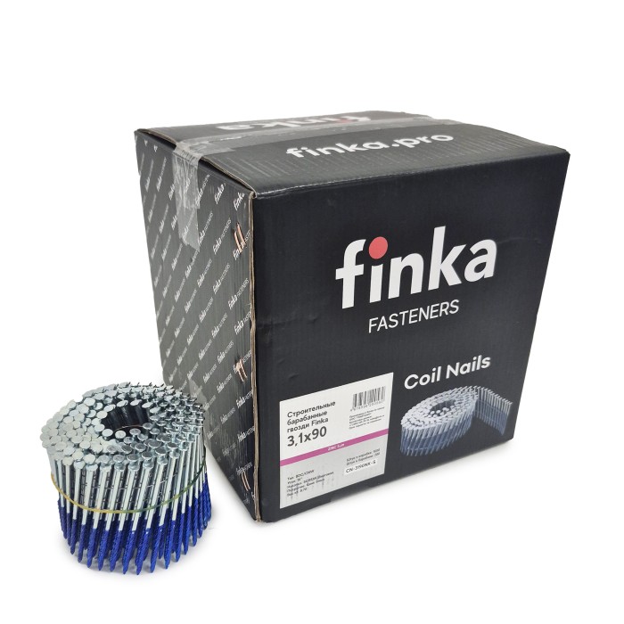 Строительные барабанные гвозди Finka 3.1х90 Screw NK (Цинк, 1600шт)
