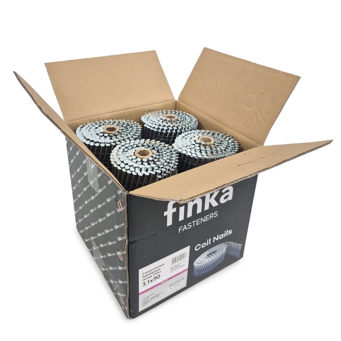 Строительные барабанные гвозди Finka 3.1х90 Screw NK (Цинк, 1600шт)