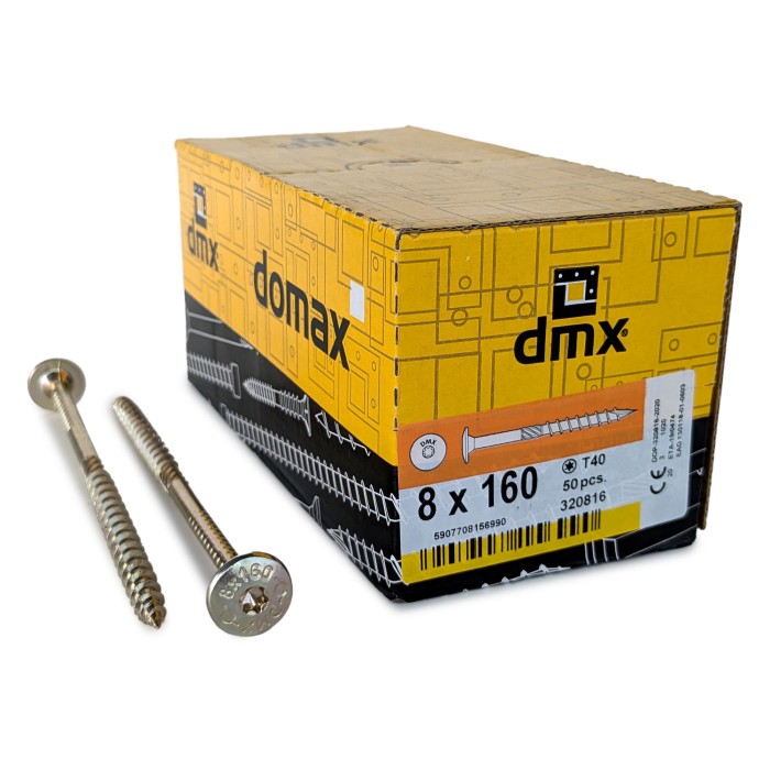 Шурупы конструкционные Domax 8.0x160/80 CT TX40 (Жёлтый цинк, тарелка, 50шт)
