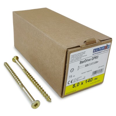 Шурупы Schmid StarDrive GPR 8.0x140/84 SK TX40 (Жёлтый цинк, потай, 75шт)