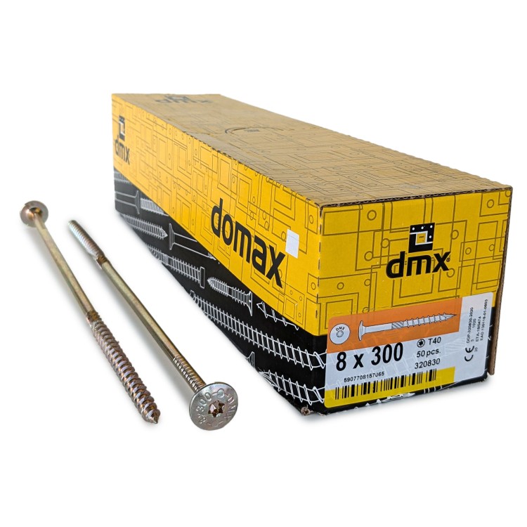 Шурупы конструкционные Domax 8.0x300/100 CT TX40 (Жёлтый цинк, тарелка, 50шт)