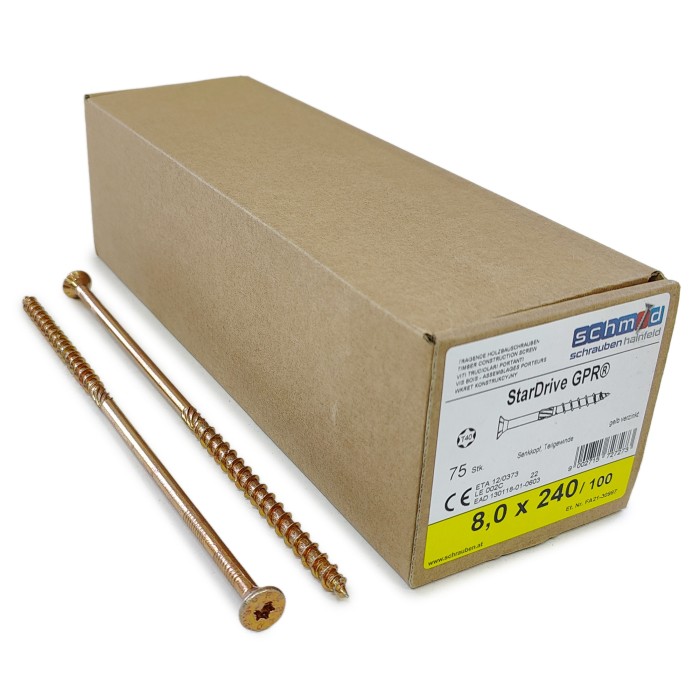 Шурупы Schmid StarDrive GPR 8.0x240/100 SK TX40 (Жёлтый цинк, потай, 75шт)