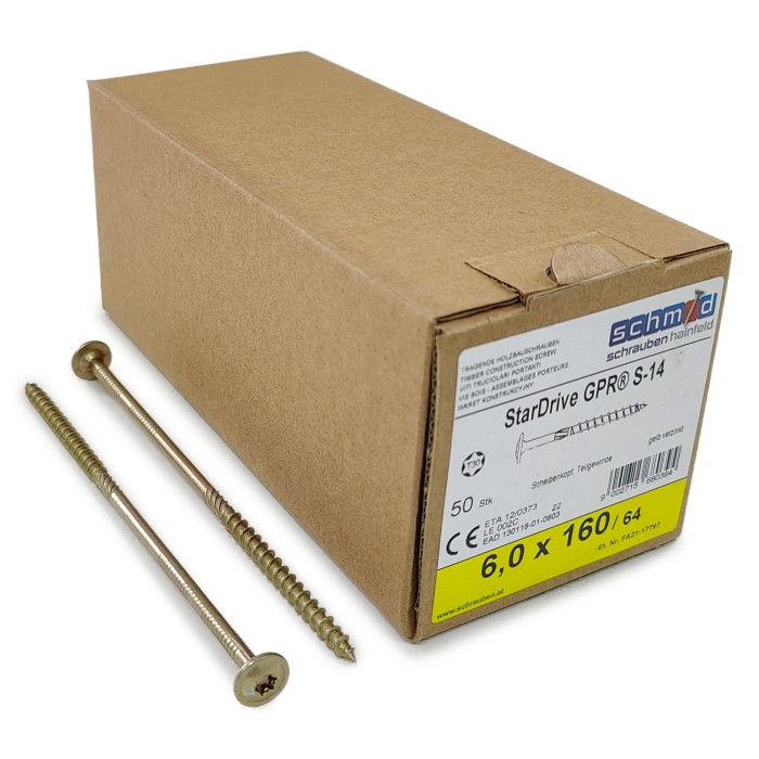 Шурупы Schmid StarDrive GPR 6.0x160/64 TK TX30 (Жёлтый цинк, тарелка, 50шт)