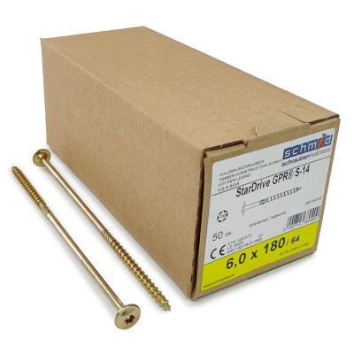 Шурупы Schmid StarDrive GPR 6.0x180/64 TK TX30 (Жёлтый цинк, тарелка, 50шт)