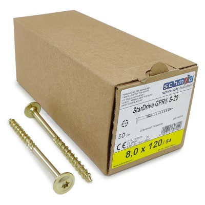 Шурупы Schmid StarDrive GPR 8.0x120/54 TK TX40 (Жёлтый цинк, тарелка, 50шт)