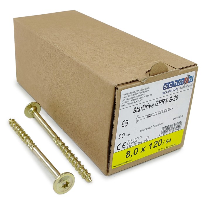 Шурупы Schmid StarDrive GPR 8.0x120/54 TK TX40 (Жёлтый цинк, тарелка, 50шт)