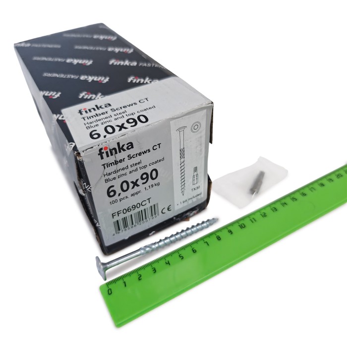 Шурупы конструкционные Finka Timber Screws CT 6,0x 90 TX30 (Голубой цинк, тарелка, 100шт)