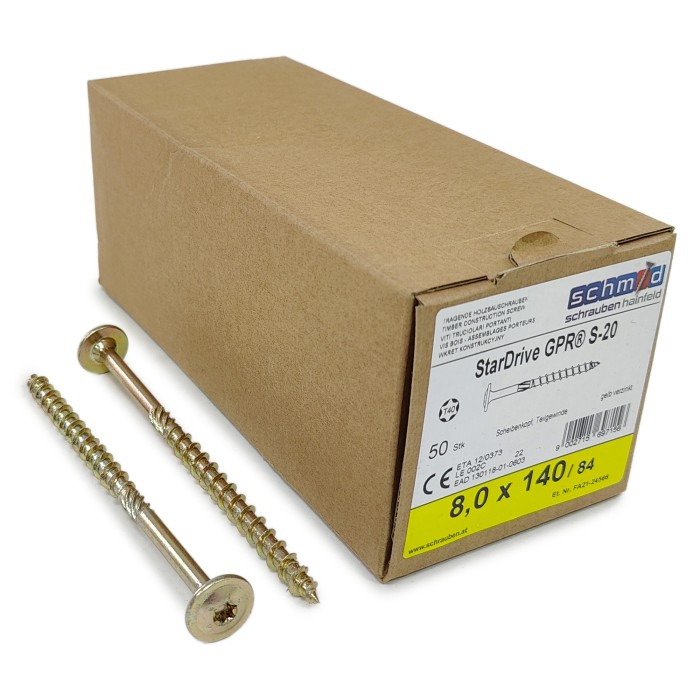 Шурупы Schmid StarDrive GPR 8.0x140/84 TK TX40 (Жёлтый цинк, тарелка, 50шт)