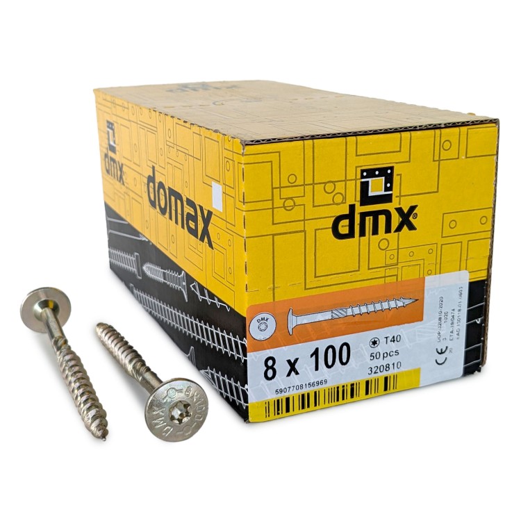 Шурупы конструкционные Domax 8.0x100/60 CT TX40 (Жёлтый цинк, тарелка, 50шт)