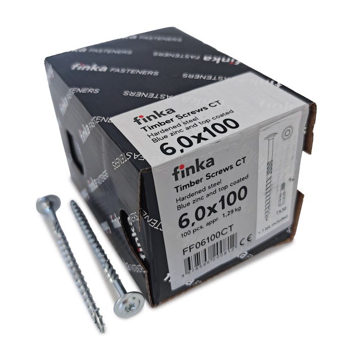 Шурупы конструкционные Finka Timber Screws CT 6,0x100 TX30 (Голубой цинк, тарелка, 100шт)
