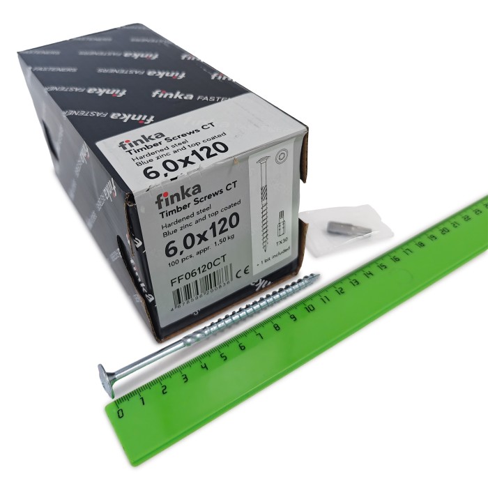 Шурупы конструкционные Finka Timber Screws CT 6,0x120 TX30 (Голубой цинк, тарелка, 100шт)