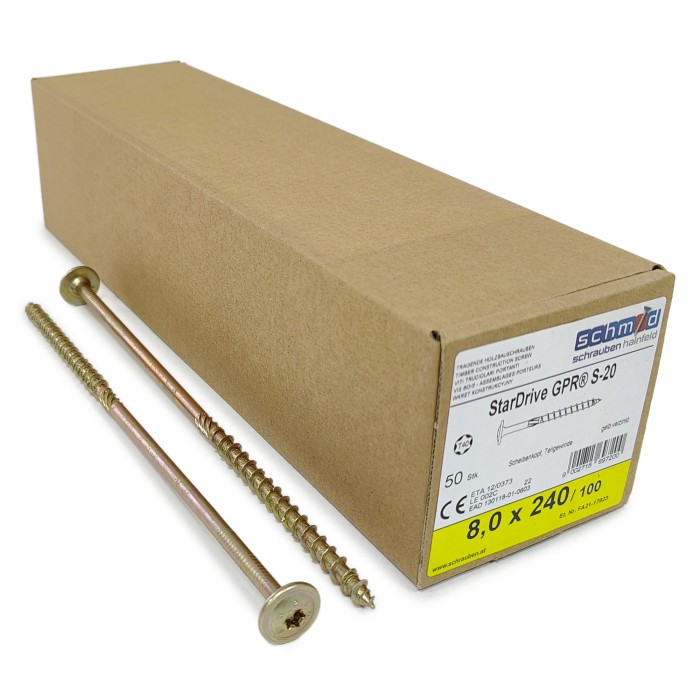 Шурупы Schmid StarDrive GPR 8.0x240/100 TK TX40 (Жёлтый цинк, тарелка, 50шт)