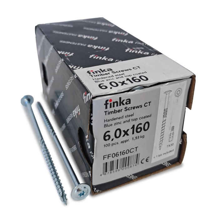 Шурупы конструкционные Finka Timber Screws CT 6,0x160 TX30 (Голубой цинк, тарелка, 100шт)
