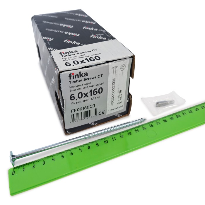 Шурупы конструкционные Finka Timber Screws CT 6,0x160 TX30 (Голубой цинк, тарелка, 100шт)