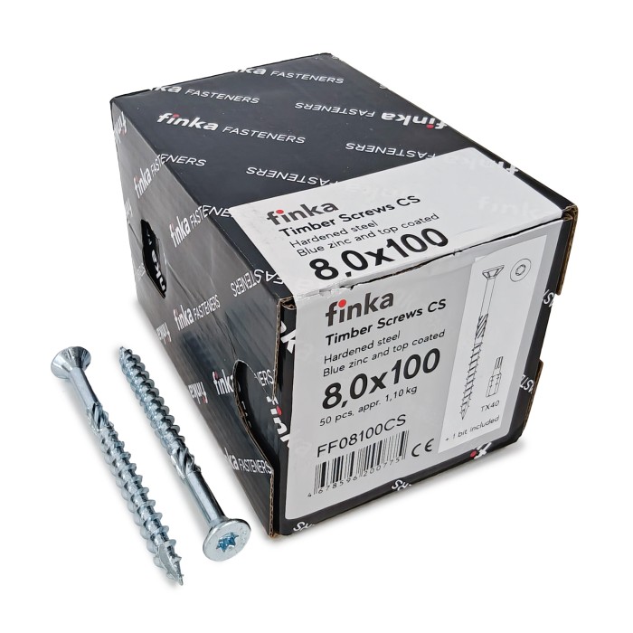 Шурупы конструкционные Finka Timber Screws CS 8,0x100 TX40 (Голубой цинк, потай, 50шт)