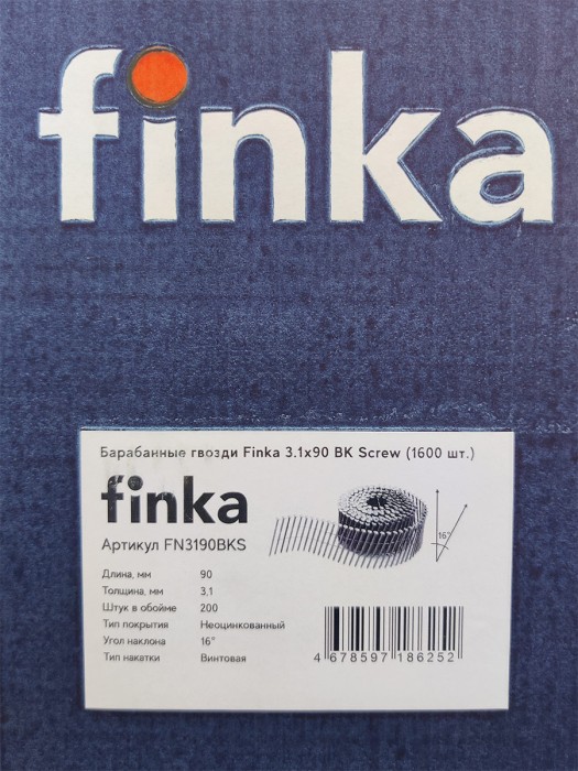 Барабанные гвозди Finka 3.1х90 BK Screw (1600 шт)