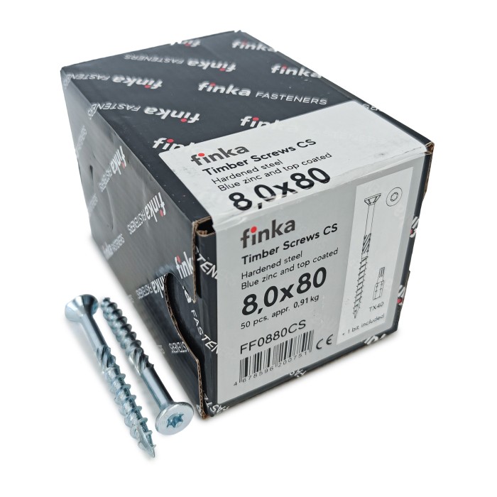 Шурупы конструкционные Finka Timber Screws CS 8,0x 80 TX40 (Голубой цинк, потай, 50шт)