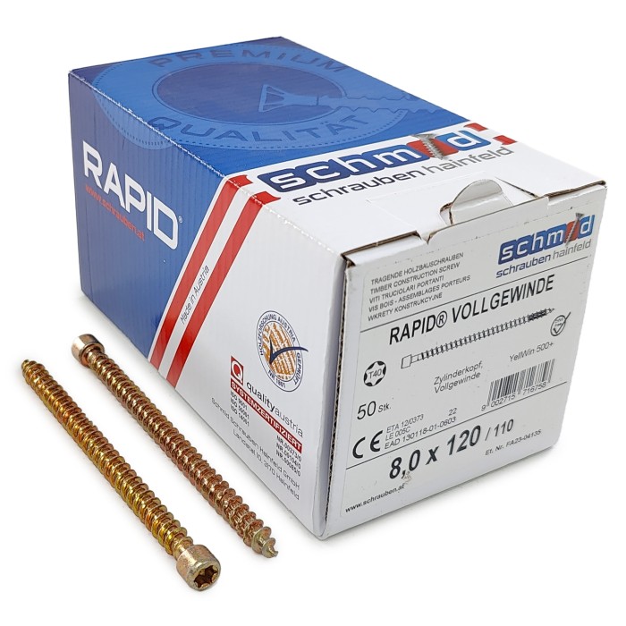 Шурупы Schmid Rapid FT CL 8.0x120/110 TX40 (Жёлтый цинк, полная резьба, цилиндр, 50шт)