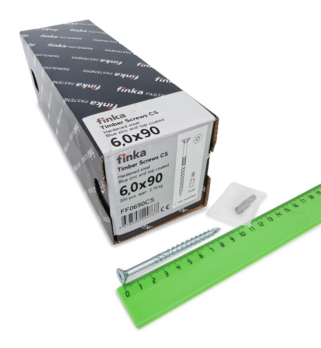 Шурупы конструкционные Finka Timber Screws CS 6,0x 90 TX30 (Голубой цинк, потай, 200шт)