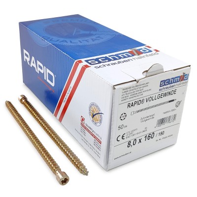 Шурупы Schmid Rapid FT CL 8.0x160/150 TX40 (Жёлтый цинк, полная резьба, цилиндр, 50шт)
