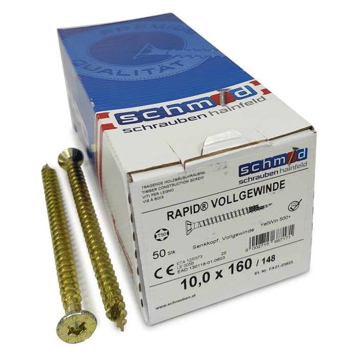 Шурупы Schmid Rapid FT SK Half-tip 10.0x160/148 TX50 (Жёлтый цинк, полная резьба, потай, 50шт)