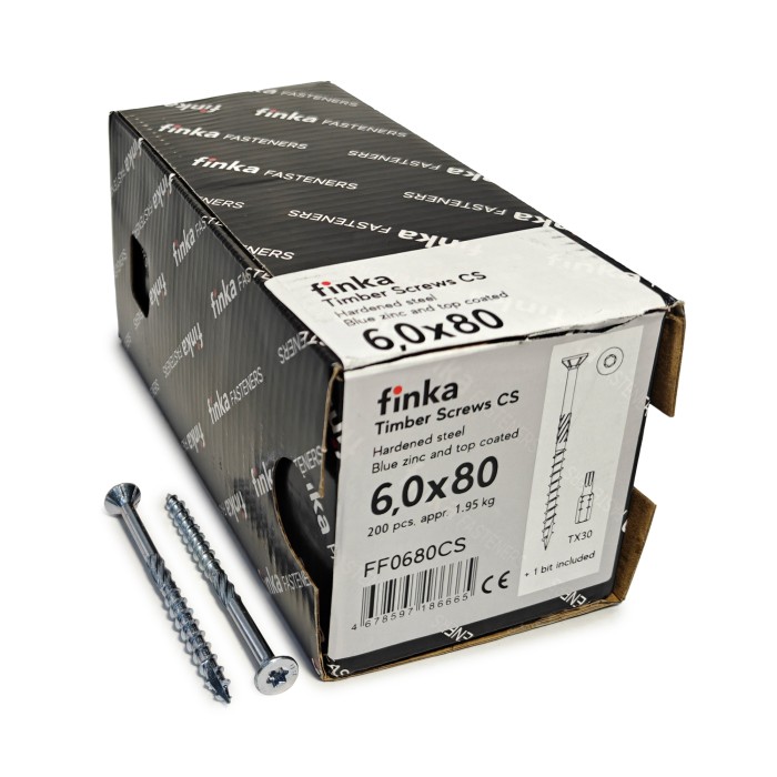 Шурупы конструкционные Finka Timber Screws CS 6,0x80 TX30 (Голубой цинк, потай, 200шт)