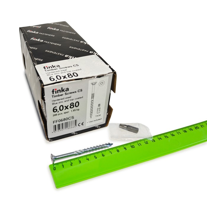 Шурупы конструкционные Finka Timber Screws CS 6,0x80 TX30 (Голубой цинк, потай, 200шт)