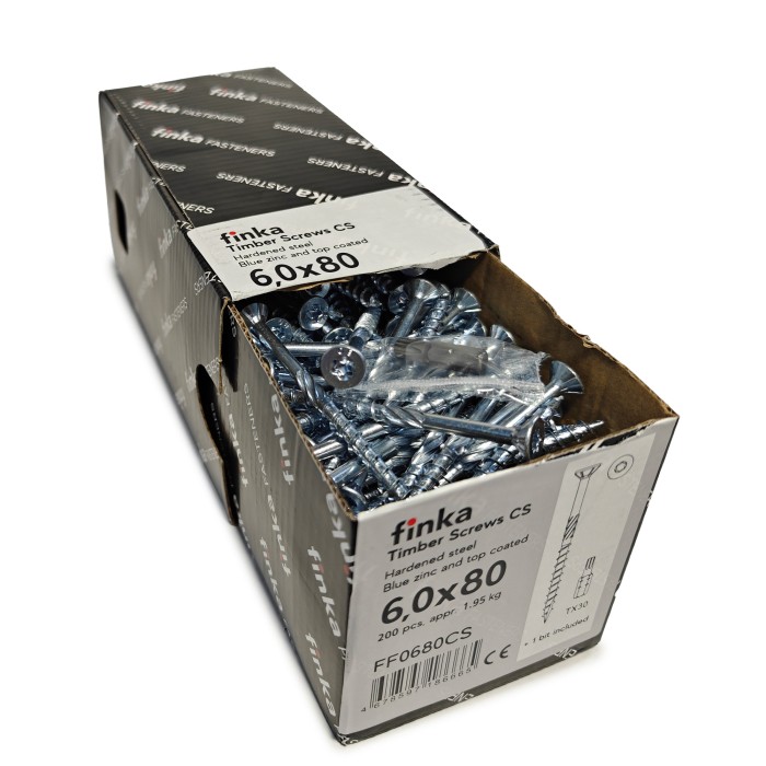 Шурупы конструкционные Finka Timber Screws CS 6,0x80 TX30 (Голубой цинк, потай, 200шт)