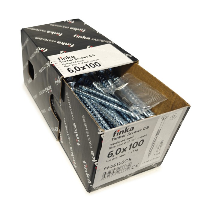 Шурупы конструкционные Finka Timber Screws CS 6,0x100 TX30 (Голубой цинк, потай, 100шт)