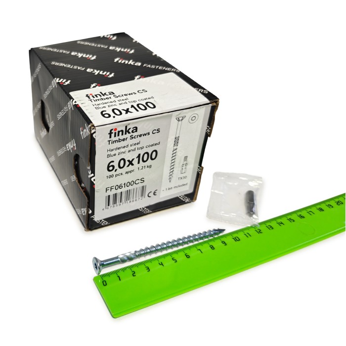 Шурупы конструкционные Finka Timber Screws CS 6,0x100 TX30 (Голубой цинк, потай, 100шт)
