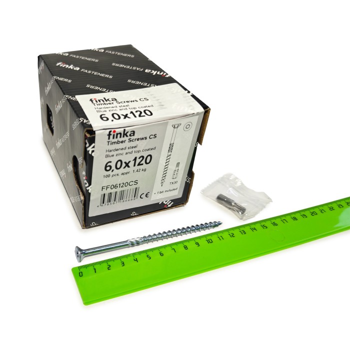 Шурупы конструкционные Finka Timber Screws CS 6,0x120 TX30 (Голубой цинк, потай, 100шт)