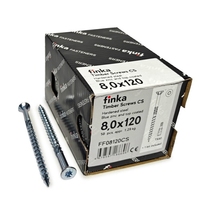 Шурупы конструкционные Finka Timber Screws CS 8,0x120 TX40 (Голубой цинк, потай, 50шт)