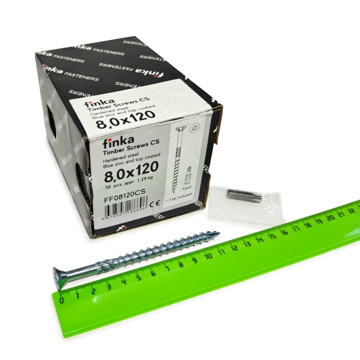 Шурупы конструкционные Finka Timber Screws CS 8,0x120 TX40 (Голубой цинк, потай, 50шт)