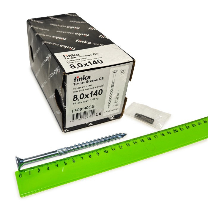 Шурупы конструкционные Finka Timber Screws CS 8,0x140 TX40 (Голубой цинк, потай, 50шт)