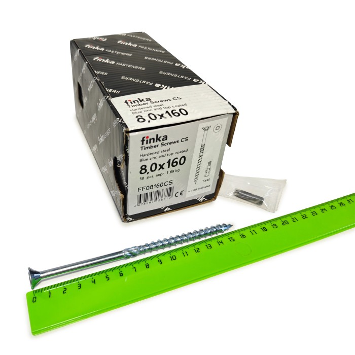 Шурупы конструкционные Finka Timber Screws CS 8,0x160 TX40 (Голубой цинк, потай, 50шт)
