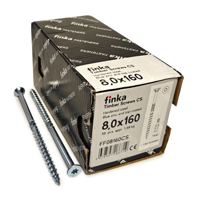 Шурупы конструкционные Finka Timber Screws CS 8,0x160 TX40 (Голубой цинк, потай, 50шт)
