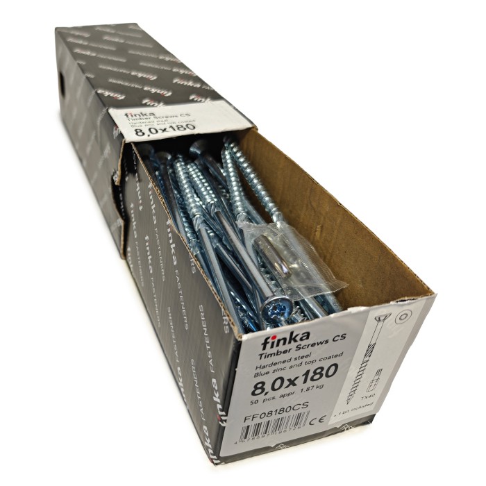 Шурупы конструкционные Finka Timber Screws CS 8,0x180 TX40 (Голубой цинк, потай, 50шт)