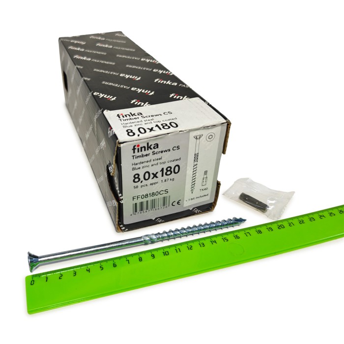 Шурупы конструкционные Finka Timber Screws CS 8,0x180 TX40 (Голубой цинк, потай, 50шт)