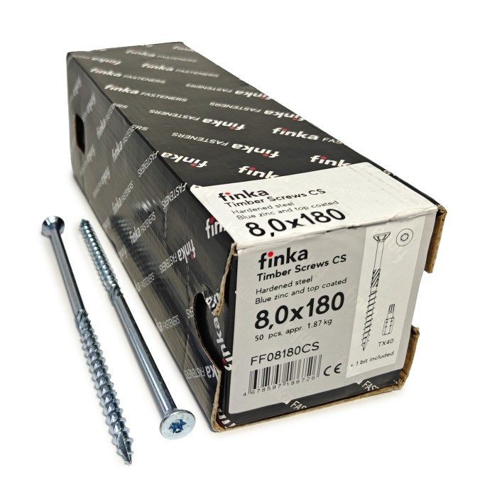 Шурупы конструкционные Finka Timber Screws CS 8,0x180 TX40 (Голубой цинк, потай, 50шт)