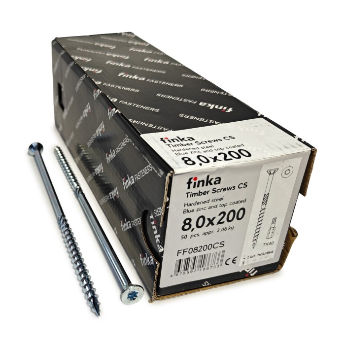 Шурупы конструкционные Finka Timber Screws CS 8,0x200 TX40 (Голубой цинк, потай, 50шт)