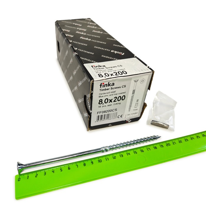 Шурупы конструкционные Finka Timber Screws CS 8,0x200 TX40 (Голубой цинк, потай, 50шт)