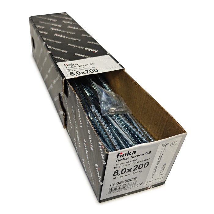 Шурупы конструкционные Finka Timber Screws CS 8,0x200 TX40 (Голубой цинк, потай, 50шт)