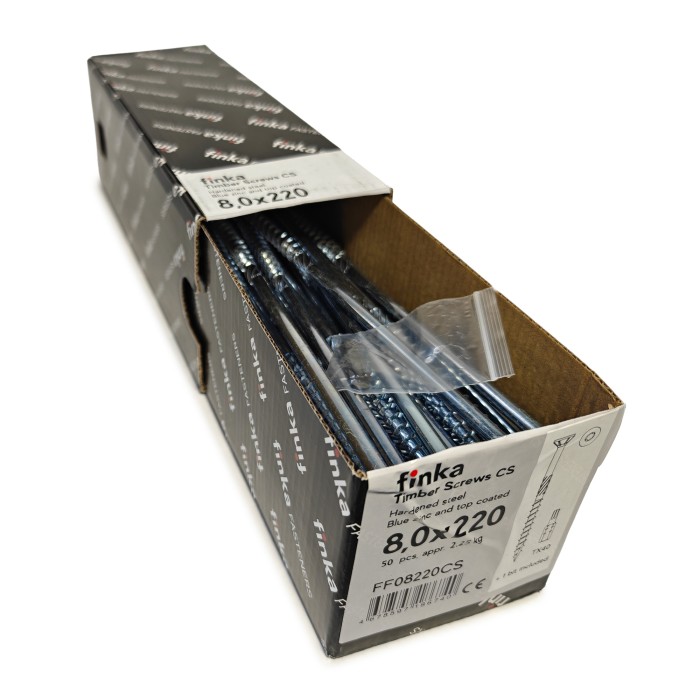Шурупы конструкционные Finka Timber Screws CS 8,0x220 TX40 (Голубой цинк, потай, 50шт)